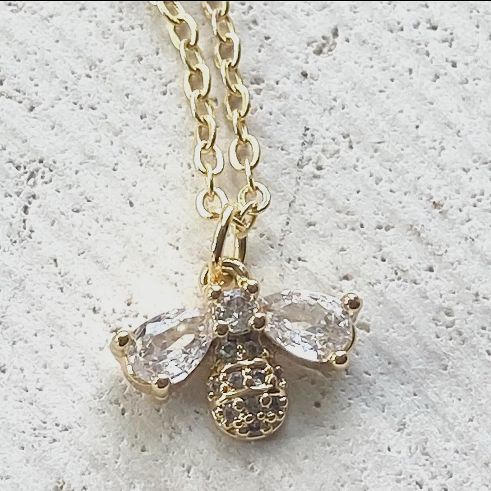 Gold Bee Pendant Necklace Hand Crafted
